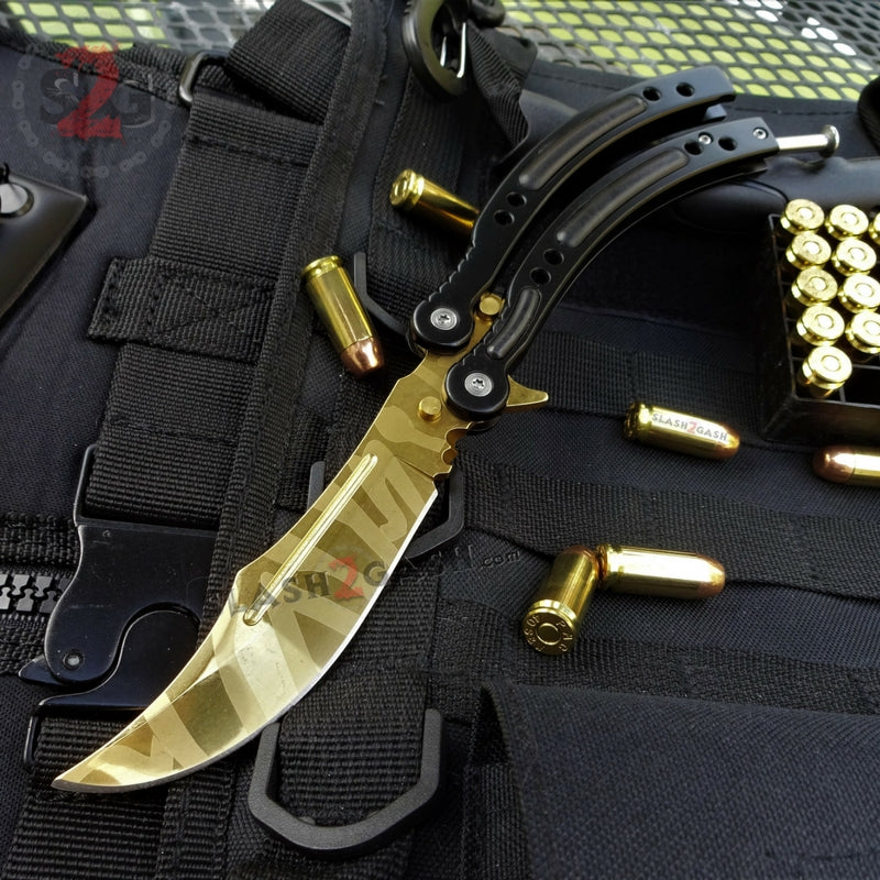 CSGO Gold Butterfly Knife SHARP Tiger Tooth 440C Counter Strike Baliso ...
