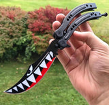CSGO Spit Fire Butterfly Knife SHARP 440C Counter Strike Shark Balisong