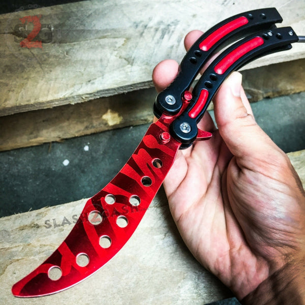 CSGO Red Slaughter Butterfly Knife TRAINER Dull PRACTICE Balisong