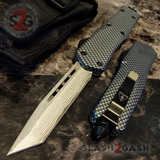 Carbon Fiber OTF Knife D/A Switchblade - REAL Layered Damascus - Delta Force Automatic Knives Tanto Plain