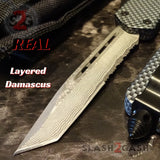 Carbon Fiber OTF Knife D/A Switchblade - REAL Layered Damascus - Delta Force Automatic Knives Tanto Serrated