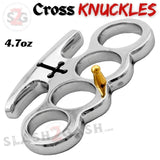 Cross Brass Knuckles Cardinals Revenge Belt Buckle Steel Paperweight - Silver/Chrome Duster