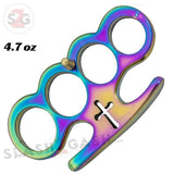 Cross Brass Knuckles Cardinals Revenge Belt Buckle Steel Paperweight - Rainbow Titanium Duster