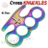 Cross Brass Knuckles Cardinals Revenge Belt Buckle Steel Paperweight - Rainbow Titanium Duster
