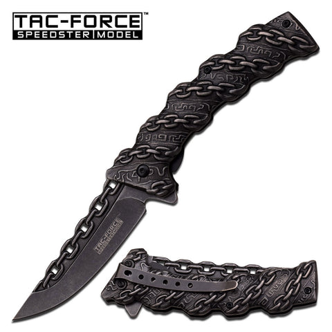 Chain Gang Spring Assisted Knife Stonewashed Folding Pocket Knives Tac-Force TF-859
