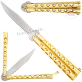 Classic Economy Butterfly Knife Stainless Steel Balisong 7 Hole w/ Rivets - Shiny Gold