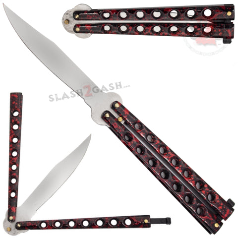 Classic Economy Butterfly Knife Stainless Steel Balisong 7 Hole w/ Rivets - Marble Red