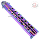 Classic Economy Butterfly Knife Stainless Steel Balisong 7 Hole w/ Rivets - Rainbow Titanium