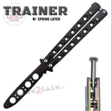 Classic 6 Hole Butterfly Knife Trainer Black w/ Spring Latch Practice Balisong Sandwich Dull Safe