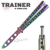 Classic 6 Hole Butterfly Knife Trainer Rainbow w/ Spring Latch Practice Balisong Sandwich Dull Safe