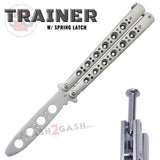 Classic 6 Hole Butterfly Knife Trainer Silver w/ Spring Latch Practice Balisong Sandwich Dull Safe