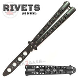 Classic Balisong Trainer 6 Hole Butterfly Knife Training Practice (RIVETED) dull - Black Sandwich