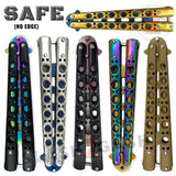 Classic Balisong Trainer 6 Hole Butterfly Knife Training Practice (RIVETED) dull - Black Blue Gold Rainbow Chrome Tan