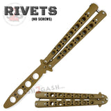 Classic Balisong Trainer 6 Hole Butterfly Knife Training Practice (RIVETED) dull - Desert Tan Caramel Sandwich