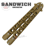 Classic Balisong Trainer 6 Hole Butterfly Knife Training Practice (RIVETED) dull - Desert Tan Caramel Sandwich