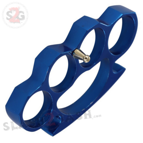 Classic Heavy Duty Belt Buckle & Paperweight - BLUE Brass Knuckles Solid Aluminum
