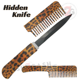 Hidden Comb Knife Self Defense Detachable Blade Concealed Dagger Double Edge - Leopard