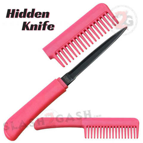 Hidden Comb Knife Self Defense Detachable Blade Concealed Dagger Double Edge - Pink