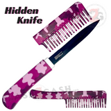 Hidden Comb Knife Self Defense Detachable Blade Concealed Dagger Double Edge - Pink Camo