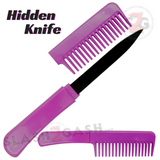 Hidden Comb Knife Self Defense Detachable Blade Concealed Dagger Double Edge - Purple