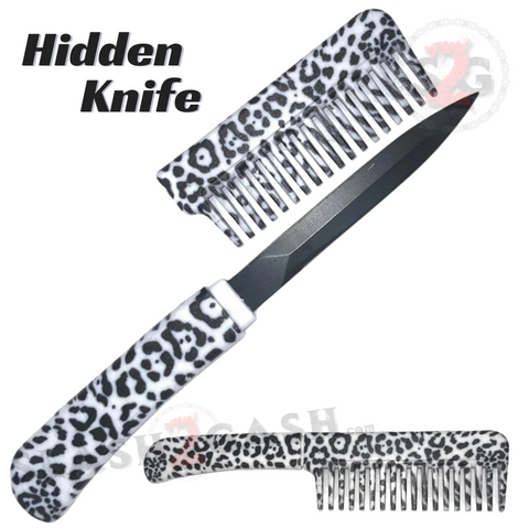 Comb Knife Hidden Blade Self Defense Dagger - Snow Leopard