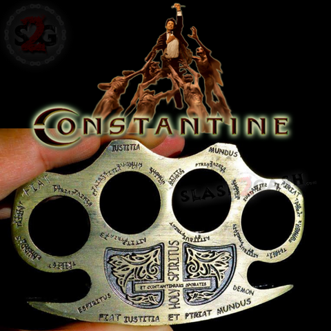 Constantine Knuckles Bronze Holy Spiritus Paperweight Movie Replica Cross Buckle Antiqued Brass