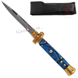Golden Cross Stiletto Automatic Knife Classic Switchblade - Blue Marble Pearl Acrylic