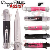 Dagger Stiletto Knife Spring Assisted Pocket Knives 9" Milano Black Pink Aluminum Diamondgrip Mean Bitch