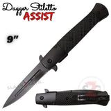 Black Diamondgrip Dagger Spring Assist Stiletto Knives Slim Pocket Knife Black Blade