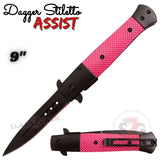 Pink Diamondgrip Dagger Spring Assist Stiletto Knives Slim Pocket Knife Black Blade