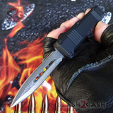 Damascus OTF Knife Small 7" Delta Force Bullet HK Automatic Knives Switchblade - Double Edge