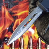 Damascus OTF Switchblade Knife D/A Small 7" Delta Force Bullet HK Automatic Knives - Dual Edge
