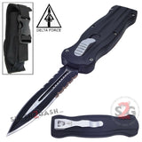Delta Force OTF Beast D/A Black Automatic Knife Switchblade - Double Edge Dagger Serrated