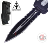 Delta Force OTF Beast D/A Black Automatic Knife Switchblade - Double Edge Dagger Serrated