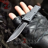 Grey Commando OTF Knife Small 7" Delta Force Switchblade - Black D2 Single Edge - Gray Automatic Knives