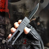 Grey Commando OTF Knife Small 7" Delta Force Switchblade - Black D2 Drop Point - Gray Automatic Knives