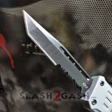 Grey Commando OTF Knife Small 7" Delta Force Switchblade - Black D2 Tanto Serrated - Gray Automatic Knives