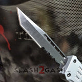 Delta Force OTF Knife Small 7" Grey Commando - Black D2 Tanto Serrated Automatic Switchblade Gray