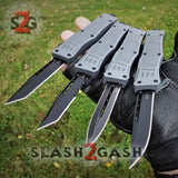 Grey Commando OTF Knife Small 7" Delta Force Switchblade - Black D2 - Gray Automatic Knives Slash2Gash S2G