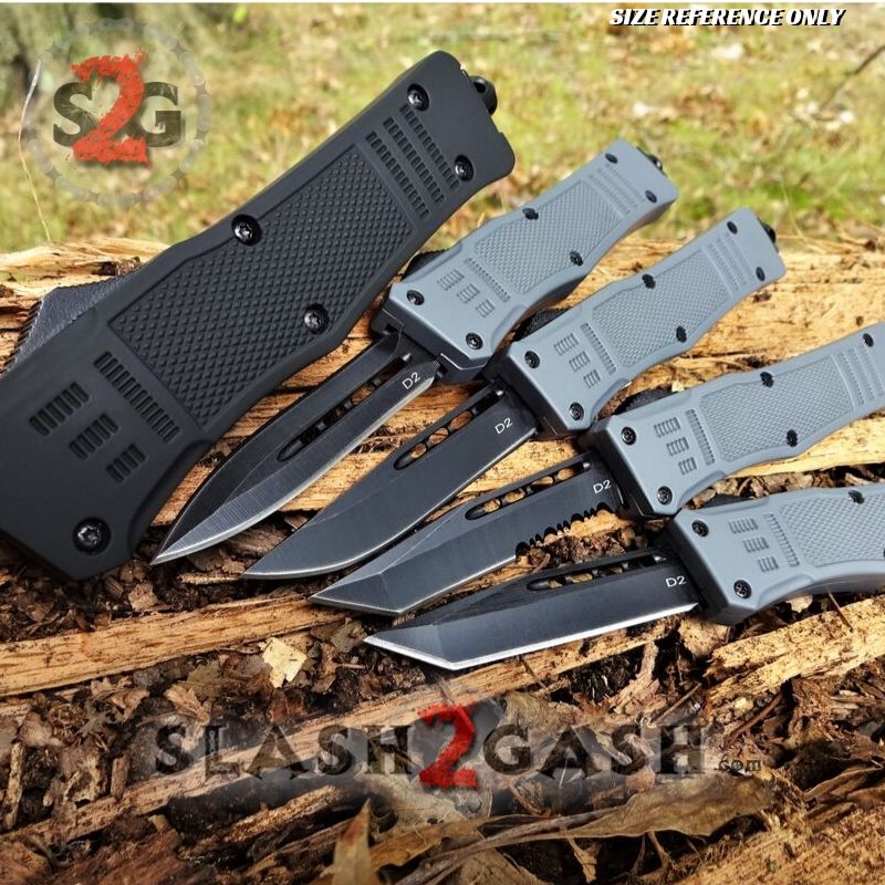 Grey Commando OTF Knife Small 7" Delta Force Switchblade - Black D2 ...