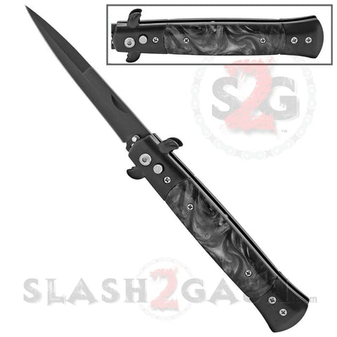 Black Pearl Stiletto Knife Diablo Milano Automatic Switchblade Knives 9" - Marble