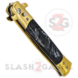 Diablo Stiletto Knife Milano Automatic Switchblade Knives 9" - Gold Marble Black Pearl