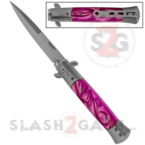 Pink Pearl Stiletto Knife Diablo Milano Automatic Switchblade Knives 9" - Purple Marble