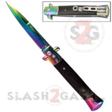 Diablo Stiletto Automatic Knife Milano Switchblade - Rainbow Titanium Black Ebony Wood