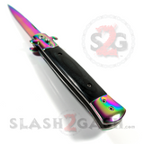 Diablo Stiletto Automatic Knife Milano Switchblade - Rainbow Titanium Black Ebony Wood