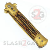 Diablo Stiletto Automatic Knife Milano Switchblade - Gold Faux Stag Horn