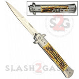 Diablo Stiletto Automatic Knife Milano Switchblade - Faux Stag Horn