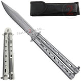 Ace of Diamonds Butterfly Knife w/ Clip & Sheath - Brushed Silver Balisong