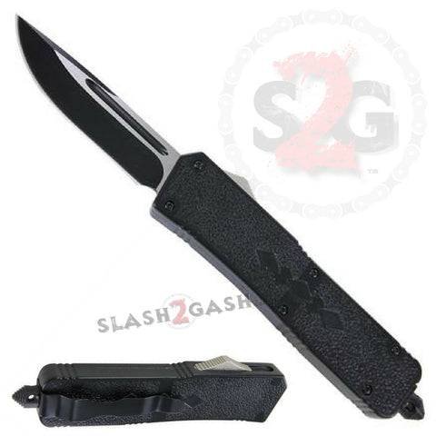 Diamonds In The Rough OTF Dual Action Automatic Knife Black 2 Tone Single Edge