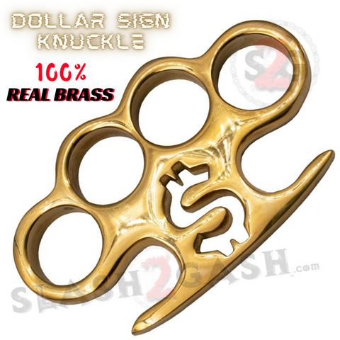 Dollar Sign Real Brass Knuckles Paperweight Self Defense Knuckle Duster